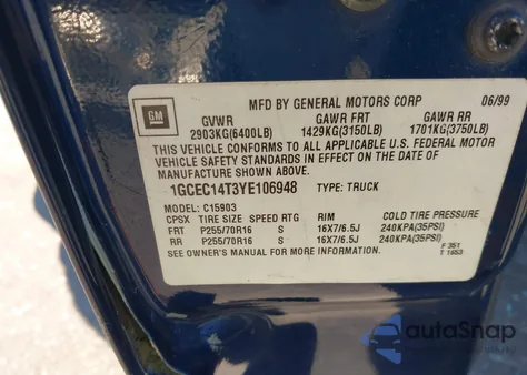 2000 Chevrolet Silverado Ls z USA, uszkodzony, nr VIN 1GCEC14T3YE106948